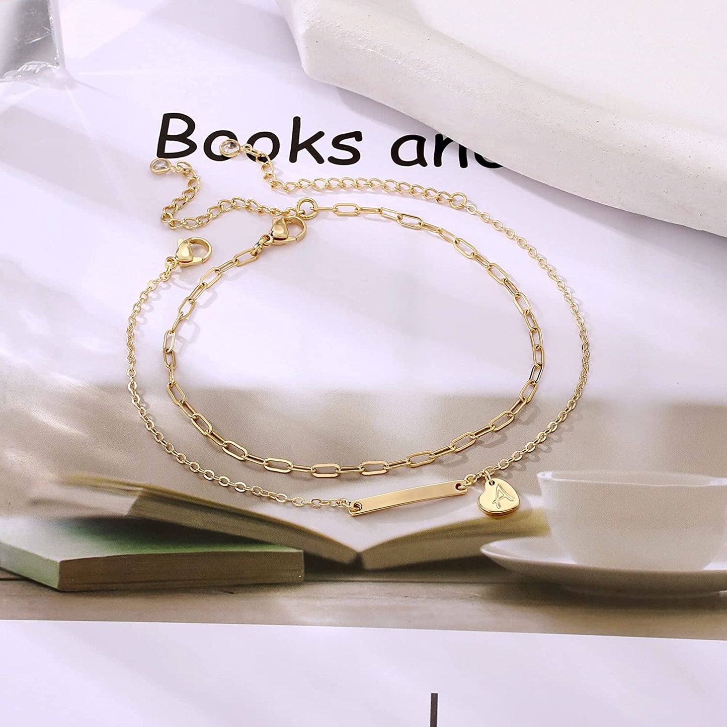 IEFWELL Heart Initial Ankle Bracelets for Women, 14K Gold Filled Gold Anklets for Women Handmade Layered Ankle Bracelets for Women Ankle Bracelets Gold Jewelry Apparel & Accessories > Jewelry > Anklets IEFWELL   