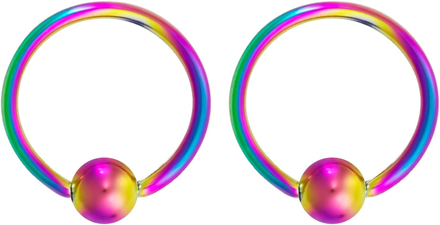 Forbidden Body Jewelry 316L Surgical Steel Captive Bead Piercing Hoop (Pair) 10G 12G 14G 16G 18G 20G, Diameter 6 to 12Mm Black and Rainbow Apparel & Accessories > Jewelry > Rings Forbidden Body Jewelry Rainbow: 16g, 12mm  