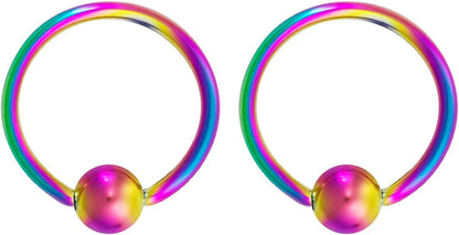 Forbidden Body Jewelry 316L Surgical Steel Captive Bead Piercing Hoop (Pair) 10G 12G 14G 16G 18G 20G, Diameter 6 to 12Mm Black and Rainbow Apparel & Accessories > Jewelry > Rings Forbidden Body Jewelry Rainbow: 16g, 12mm  