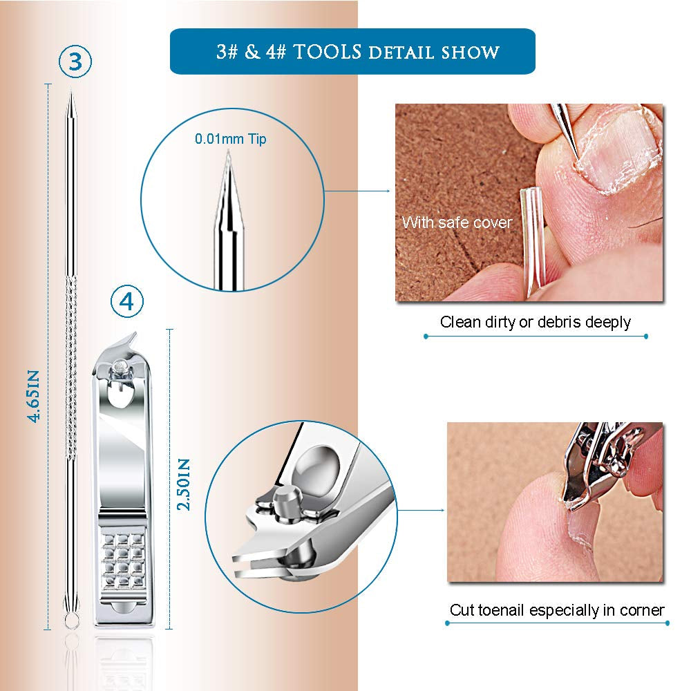 Premium 6PCS Ingrown Toenail Tools, Nail File and Lifter, Foot Nail Treatment Tool, Toe Nail Removal Clippers, Upgraded Stainless Steel, Professional Pedicure Tools, with Nail Cutter Trimmer Health & Beauty > Personal Care > Cosmetics > Cosmetic Tools > Nail Tools USCOLOR   