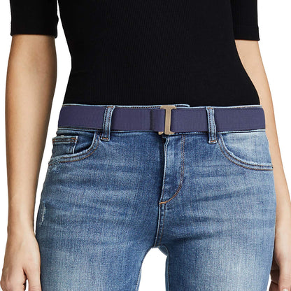 JASGOOD Women No Show Stretch Belt Invisible Elastic Web Strap Belt with Flat Buckle for Jeans Pants Dresses Apparel & Accessories > Clothing Accessories > Belts KYLIE MAX L-blue-brass Color Buckle Suit for US Size 0-16 