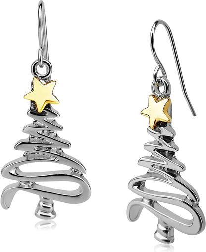 Cute Christmas Tree Piercing Dangle Earrings Golden Silver Two Tone Women Girls Holiday Gift Apparel & Accessories > Jewelry > Earrings RareLove   