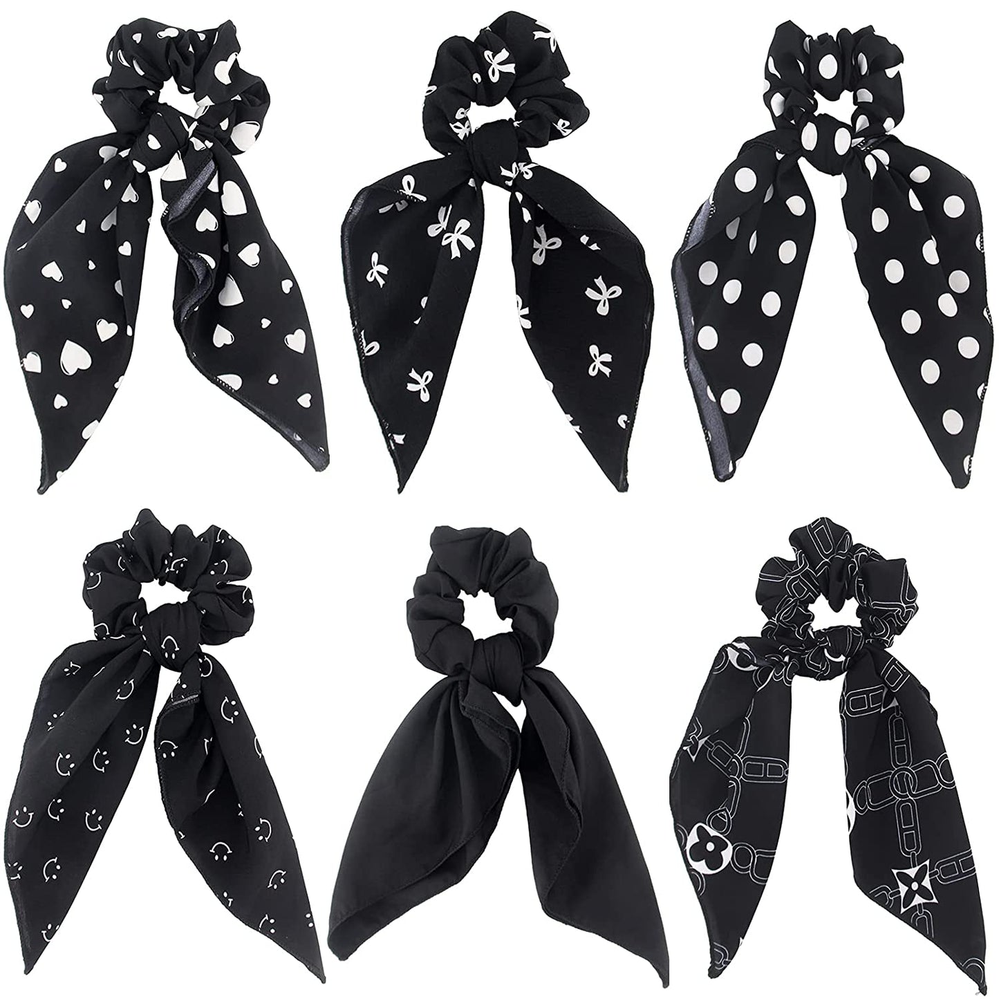 Cutewing Paisley Hair Scrunchies with Bow Hair Scarves Scrunchy Ponytail Holder Elastics Hair Bands Ribbon Hair Tie for Women Girls with 6PCS Apparel & Accessories > Clothing Accessories > Bandanas & Headties Cutewing black  