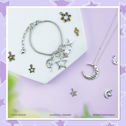 Celestial Mixed Sun Moon Star Charms, Wholesale Bulk Lots Antique Alloy Charms Pendants DIY for Necklace Bracelet Jewelry Making and Crafting, 100G(74Pcs)