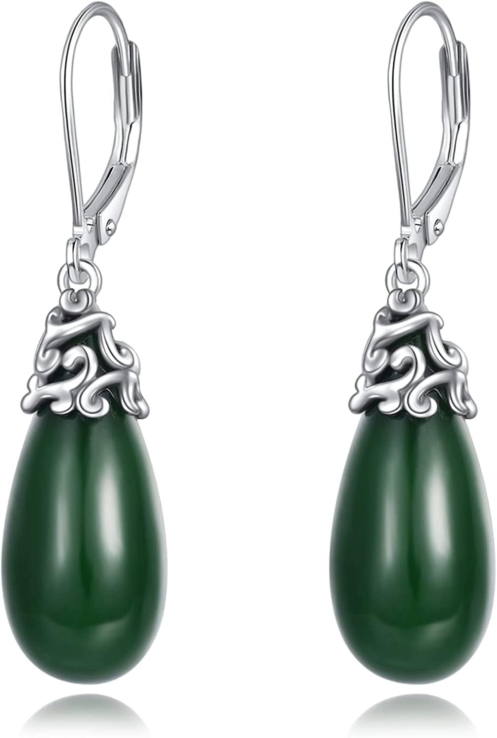 Celtic Moonstone Filigree Teardrop Drop Dangle Earrings Sterling Silver Leverback Earrings Jewelry Jade