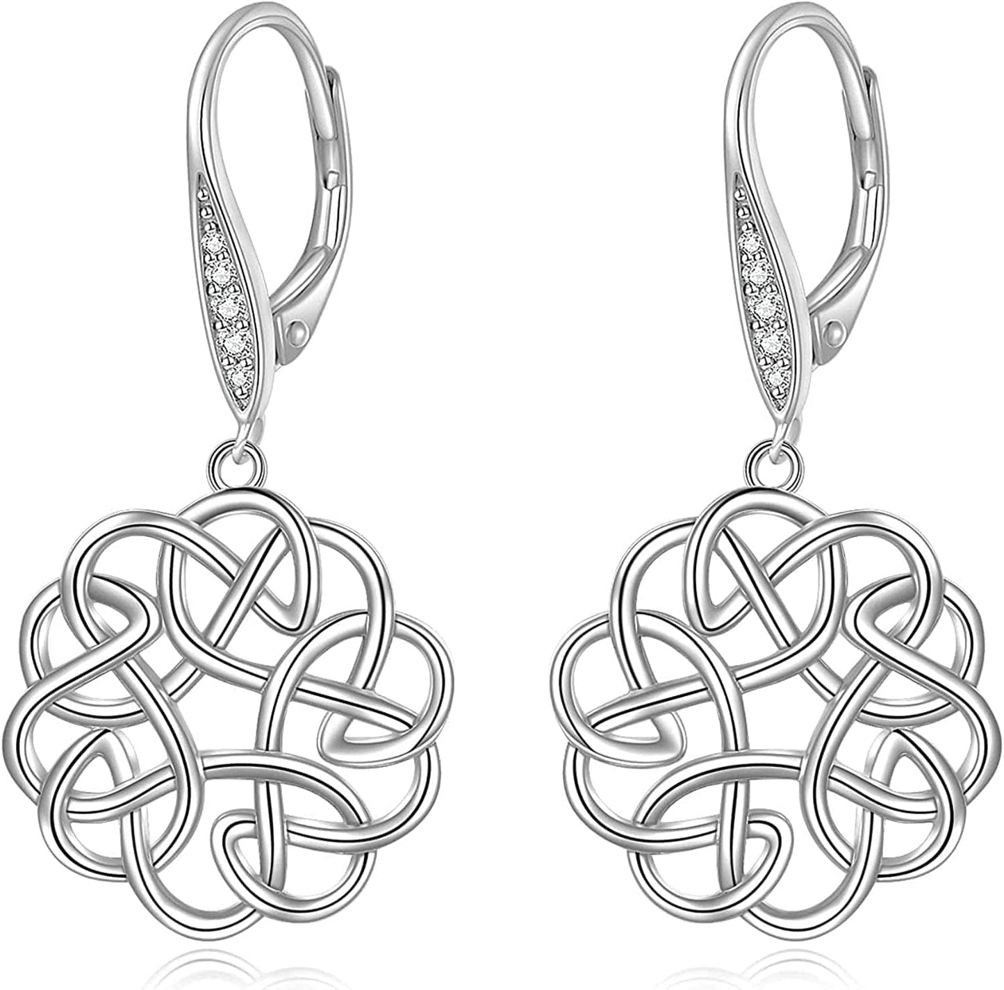 Celtic Moonstone Filigree Teardrop Drop Dangle Earrings Sterling Silver Leverback Earrings Jewelry M-Celtic Knot