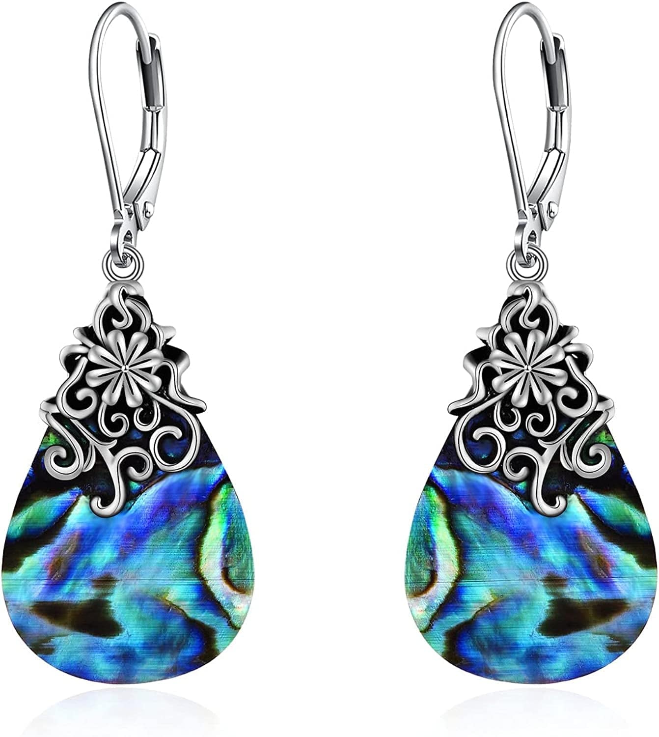 Celtic Moonstone Filigree Teardrop Drop Dangle Earrings Sterling Silver Leverback Earrings Jewelry E-Abalone Filigree