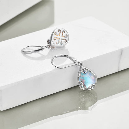 Celtic Moonstone Filigree Teardrop Drop Dangle Earrings Sterling Silver Leverback Earrings Jewelry