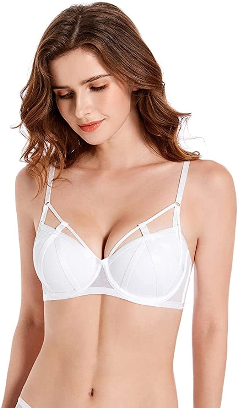 Cewany Lady Comfort Sexy Bra Front Buckle Bra Lace Underwire Push up Bra White(bras and Underpants) / 34D
