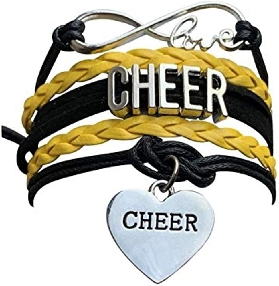Cheer Charm Bracelet- Girls Infinity Love Adjustable Cheerleading Jewelry in Team Colors for Cheerleaders Apparel & Accessories > Jewelry > Bracelets Sportybella Yellow/Black  
