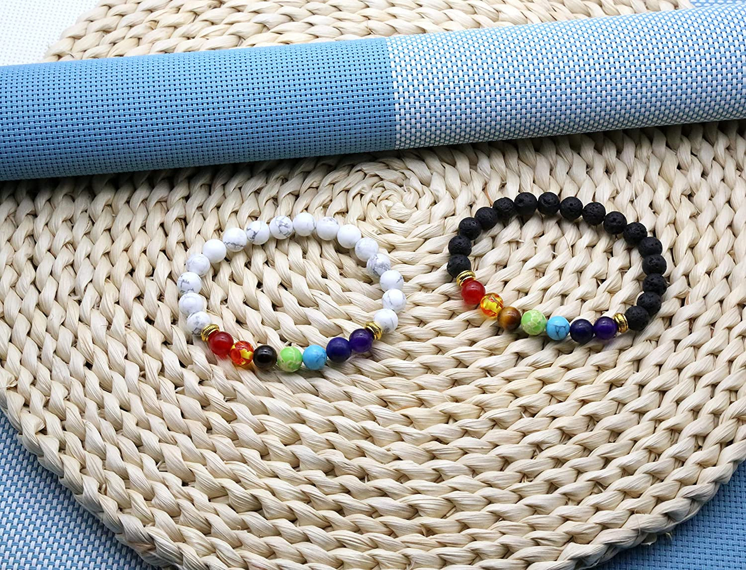 HEDQFM 2Pcs Lava Rock 7 Chakra Bracelets Aromatherapy Essential Oil Diffuser Bracelets Couples Yoga Beads Bracelet Volcanic Lava Stone Stretch Bracelet for Men Women Apparel & Accessories > Jewelry > Bracelets HEDQFM   
