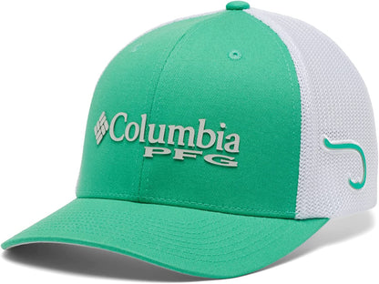 Columbia Women'S PFG Logo Mesh Ball Cap-High Crown Apparel & Accessories > Clothing Accessories > Hats Columbia Electric Turquoise, Cool Grey, Hook Small-Medium 