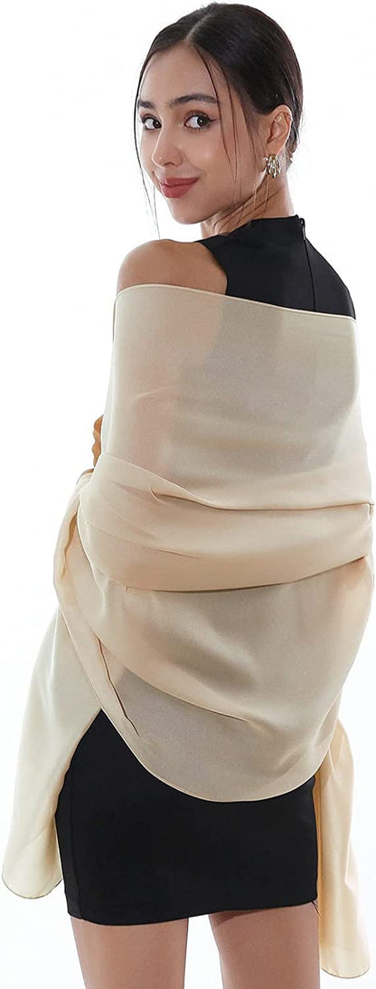 RIIQIICHY Pashmina Shawls Wraps for Women Evening Dresses like Chiffon Silk Scarf for Weddings Apparel & Accessories > Clothing Accessories > Scarves & Shawls RIIQIICHY Beige-2  