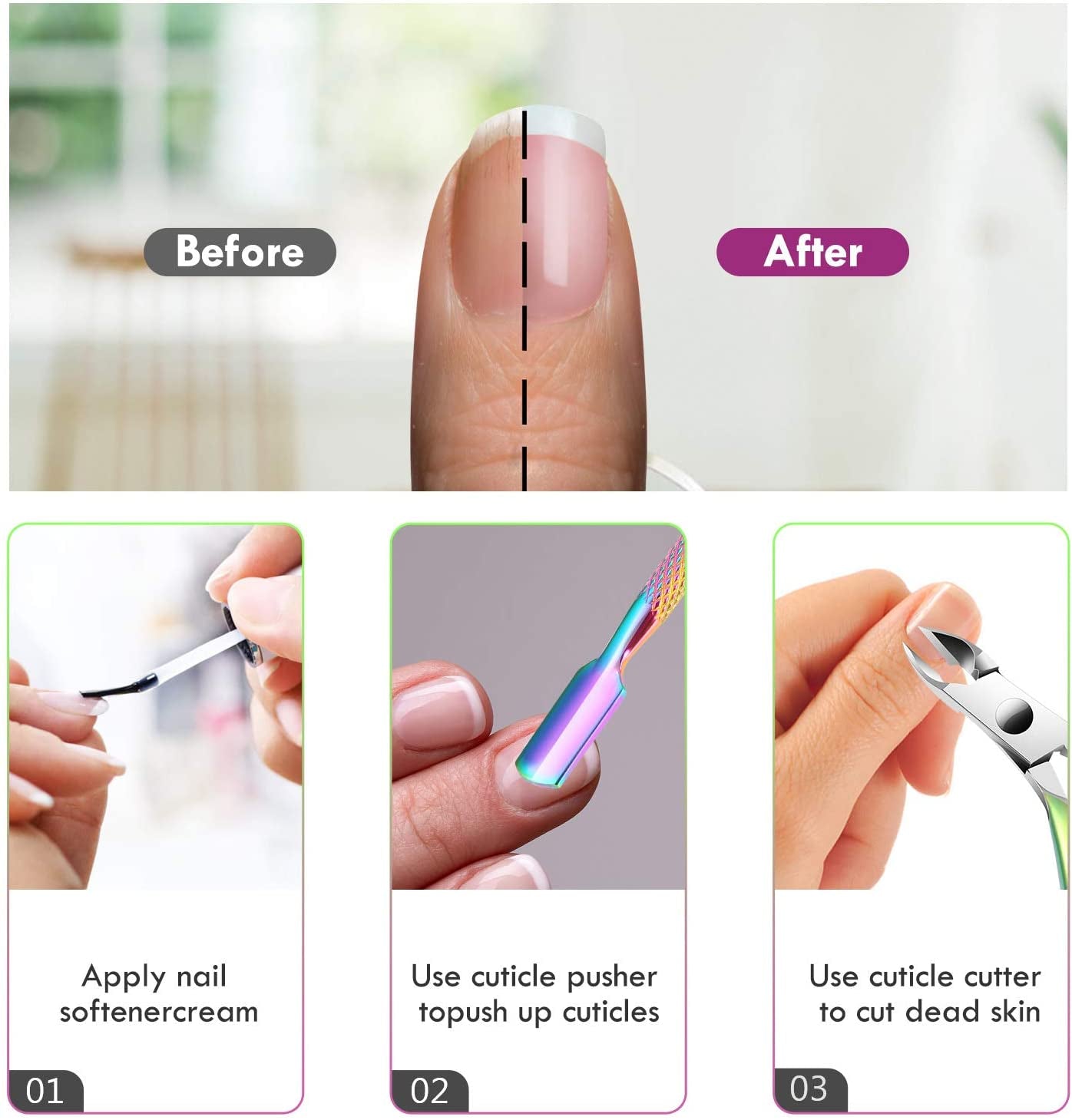 Cuticle Trimmer with Cuticle Pusher, XUNXMAS Cuticle Remover Cutter Nipper Scissor and Triangle Cuticle Nail Pusher Peeler Scraper, Durable Dead Skin Clipper Manicure Pedicure Tools Health & Beauty > Personal Care > Cosmetics > Cosmetic Tools > Nail Tools XUNXMAS   