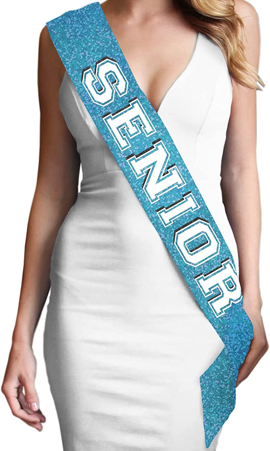 Senior Sash - Senior Night Party Decorations - Senior 2023 Party Sports Event Sash Cheer Dance Team Apparel & Accessories > Clothing Accessories > Sashes RhinestoneSash Turquoise Blue (Glitter Senior)  