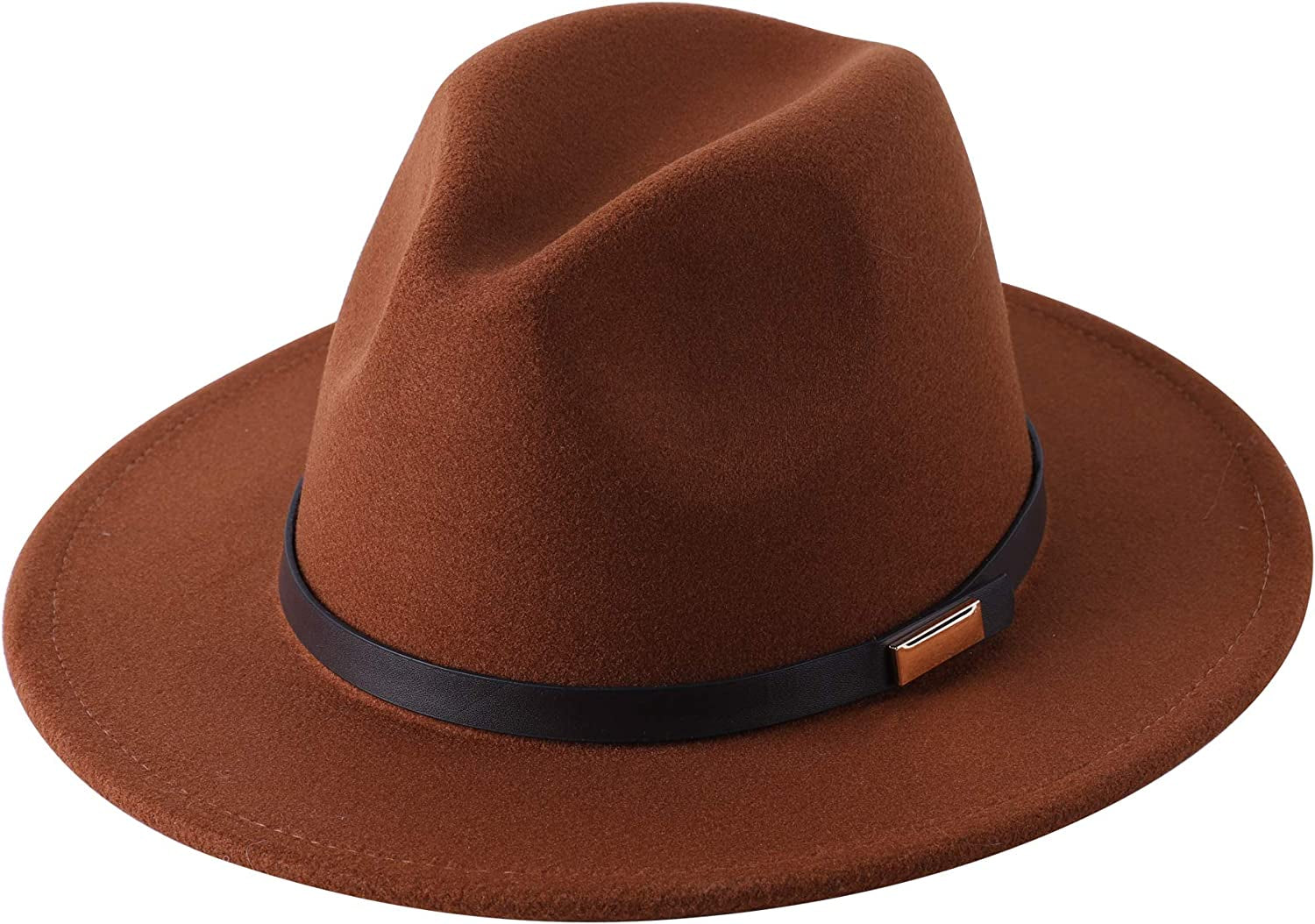 Lanzom Women Lady Retro Wide Brim Floppy Panama Hat Belt Buckle Wool Fedora Hat Apparel & Accessories > Clothing Accessories > Hats Lanzom 01-coffee One Size 