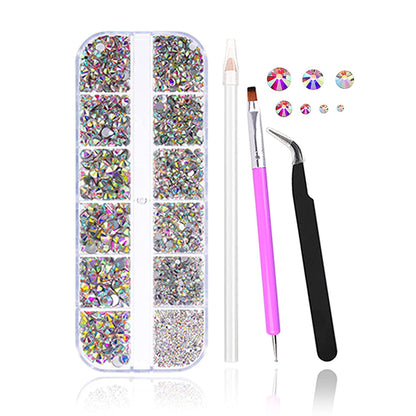 FITDON 3200Pcs Flat Back round Crystal AB Rhinestones Iridescent Glass Charms Nail Stones Gems with Pick up Tweezers Rhinestones Picking Pen Dual-Use Brush Dotting Tools Health & Beauty > Personal Care > Cosmetics > Cosmetic Tools > Nail Tools FITDON AB  