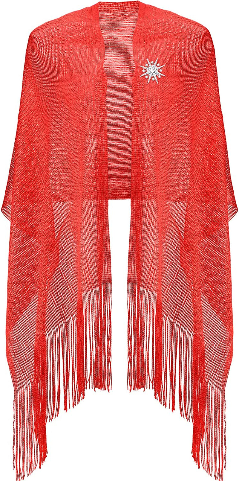 Metallic Shimmering Shawls and Wraps with Snowflake Scarf Clip for Evening Dress Apparel & Accessories > Clothing Accessories > Scarves & Shawls SATINIOR Red  