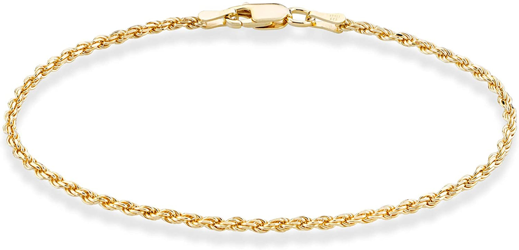 Miabella 18K Gold over Sterling Silver Italian 2Mm, 3Mm Diamond-Cut Braided Rope Chain Anklet Ankle Bracelet for Women Teen Girls, 925 Made in Italy Apparel & Accessories > Jewelry > Anklets Miabella width 2mm Length 11 Inches (Large) 