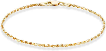 Miabella 18K Gold over Sterling Silver Italian 2Mm, 3Mm Diamond-Cut Braided Rope Chain Anklet Ankle Bracelet for Women Teen Girls, 925 Made in Italy Apparel & Accessories > Jewelry > Anklets Miabella width 2mm Length 11 Inches (Large) 