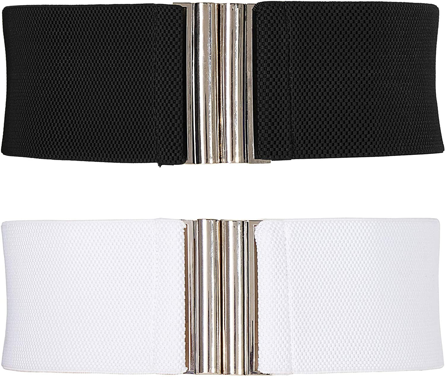Grace Karin Wide Stretchy Vintage Waist Belt with Metal Buckle Muticolored CL409 Apparel & Accessories > Clothing Accessories > Belts GRACE KARIN Black+white XX-Large 