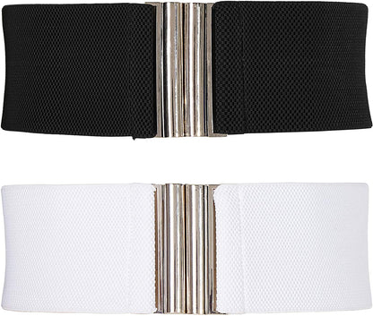 Grace Karin Wide Stretchy Vintage Waist Belt with Metal Buckle Muticolored CL409 Apparel & Accessories > Clothing Accessories > Belts GRACE KARIN Black+white XX-Large 