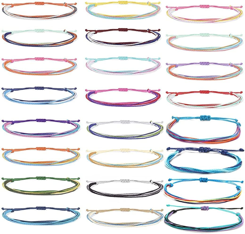 HUASAI Vsco String Bracelets for Teen Girls Women Waterproof Boho Rope Bracelets Wave Surfer Bracelets Summer Beach Anklets Apparel & Accessories > Jewelry > Anklets HUASAI 24 Pcs Colorful String Bracelets  