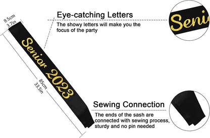 Black Senior 2023 Satin Sash - 2023 Graduation Sash - Finally Graduated - Senior Cheer Sash - Cheerleader Sash - Competition Sash Apparel & Accessories > Clothing Accessories > Sashes Partyprops   