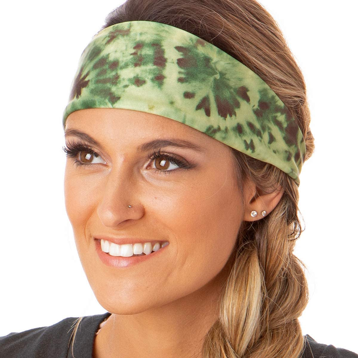 Hipsy Adjustable & Stretchy Printed Xflex Wide Headbands for Women Girls & Teens Apparel & Accessories > Clothing Accessories > Bandanas & Headties Hipsy Xflex Olive Green Tie Dye 1pk  
