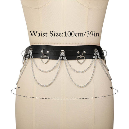 Bodiy Punk Waist Chain Belts Leather Gothic Layered Heart Love Rave Belly Body Chains Jewelry for Women Sexy (Black-1) Apparel & Accessories > Jewelry > Body Jewelry BODIY   