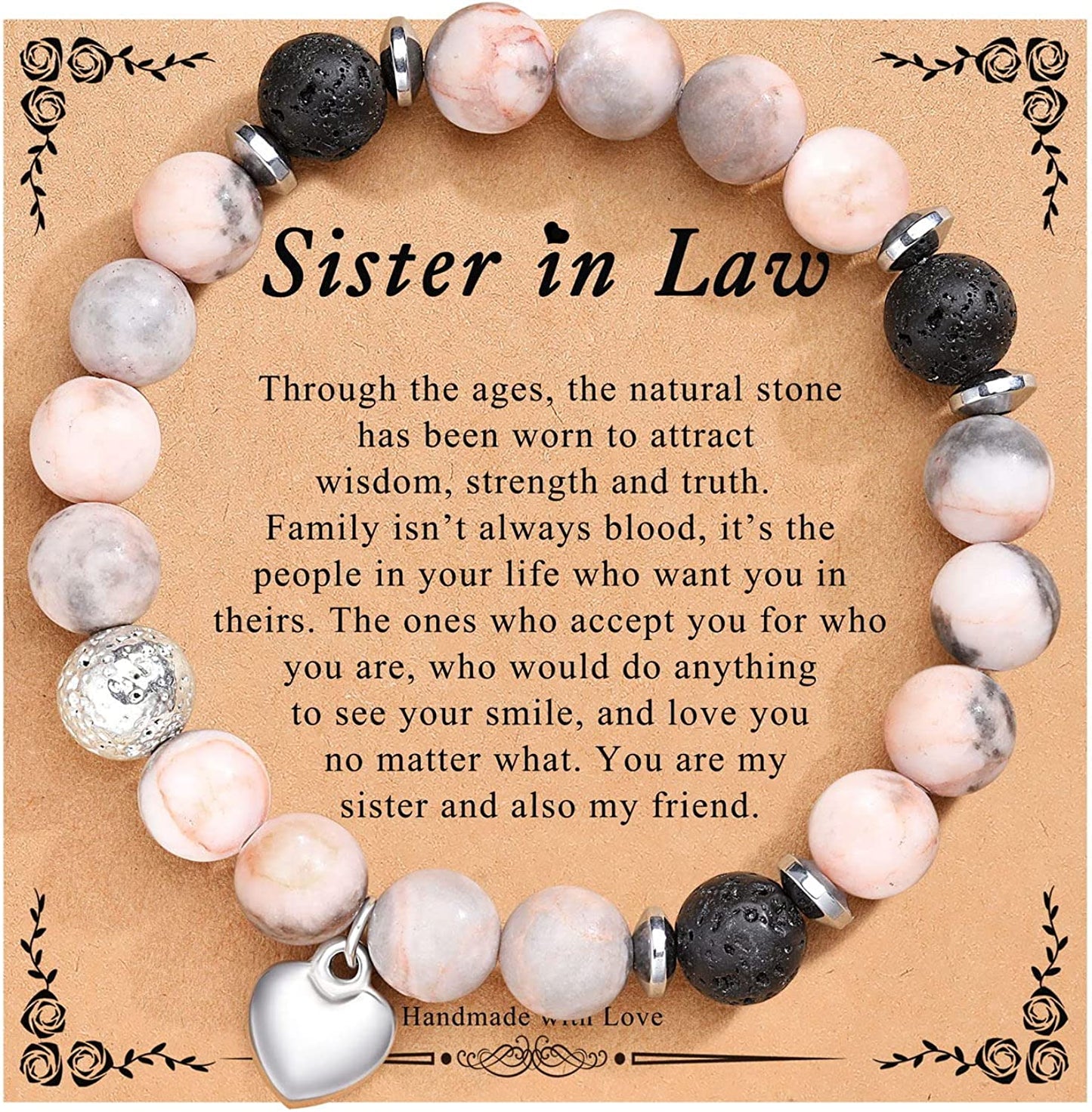 UNGENT THEM Sister/Sister in Law/Unbiological Sister/Big Sister/Best Friend/Friendship Bracelets for Women Birthday Christmas Valentine'S Day Gifts Apparel & Accessories > Jewelry > Bracelets UNGENT THEM Sister in Law-Lava&Pink  