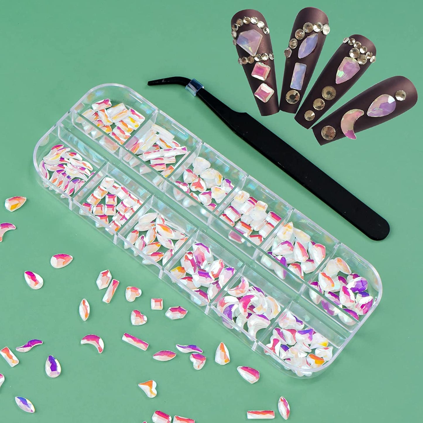 Rhinestones for Nails Kit,3486Pcs round AB Nail Rhinestones 354Pcs 3D Multi Shapes Flatback Nail Crystals Diamonds for Nail Design DIY Nail Salon Manicure Decoration Health & Beauty > Personal Care > Cosmetics > Cosmetic Tools > Nail Tools Ailipu Pink Opal-240pcs  