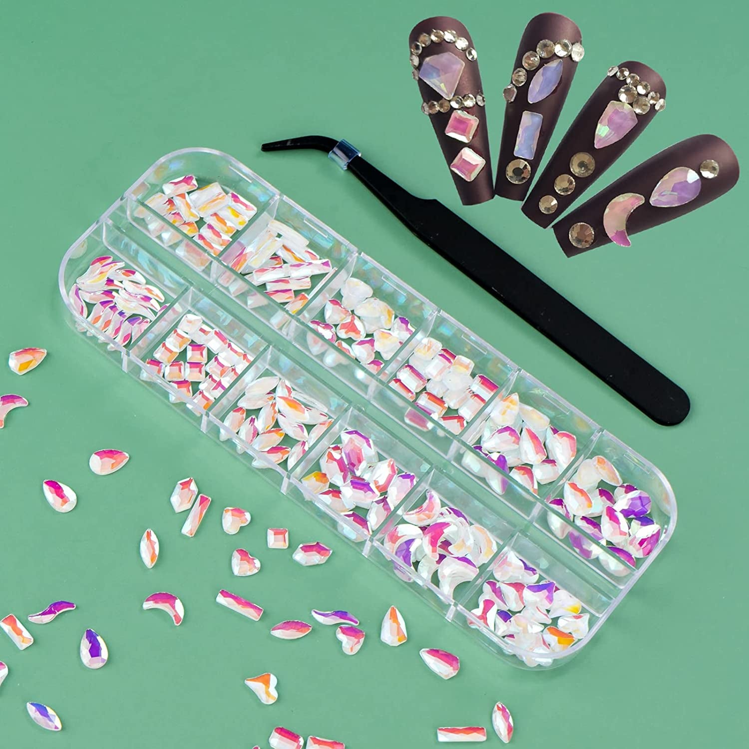 Rhinestones for Nails Kit,3486Pcs round AB Nail Rhinestones 354Pcs 3D Multi Shapes Flatback Nail Crystals Diamonds for Nail Design DIY Nail Salon Manicure Decoration Health & Beauty > Personal Care > Cosmetics > Cosmetic Tools > Nail Tools Ailipu Pink Opal-240pcs  