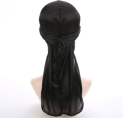 Fxhixiy Men Women Durag Extra Long-Tail Headwraps Silky Satin Pirate Cap Bandana Hat for 360 Waves Apparel & Accessories > Clothing Accessories > Bandanas & Headties Fxhixiy   