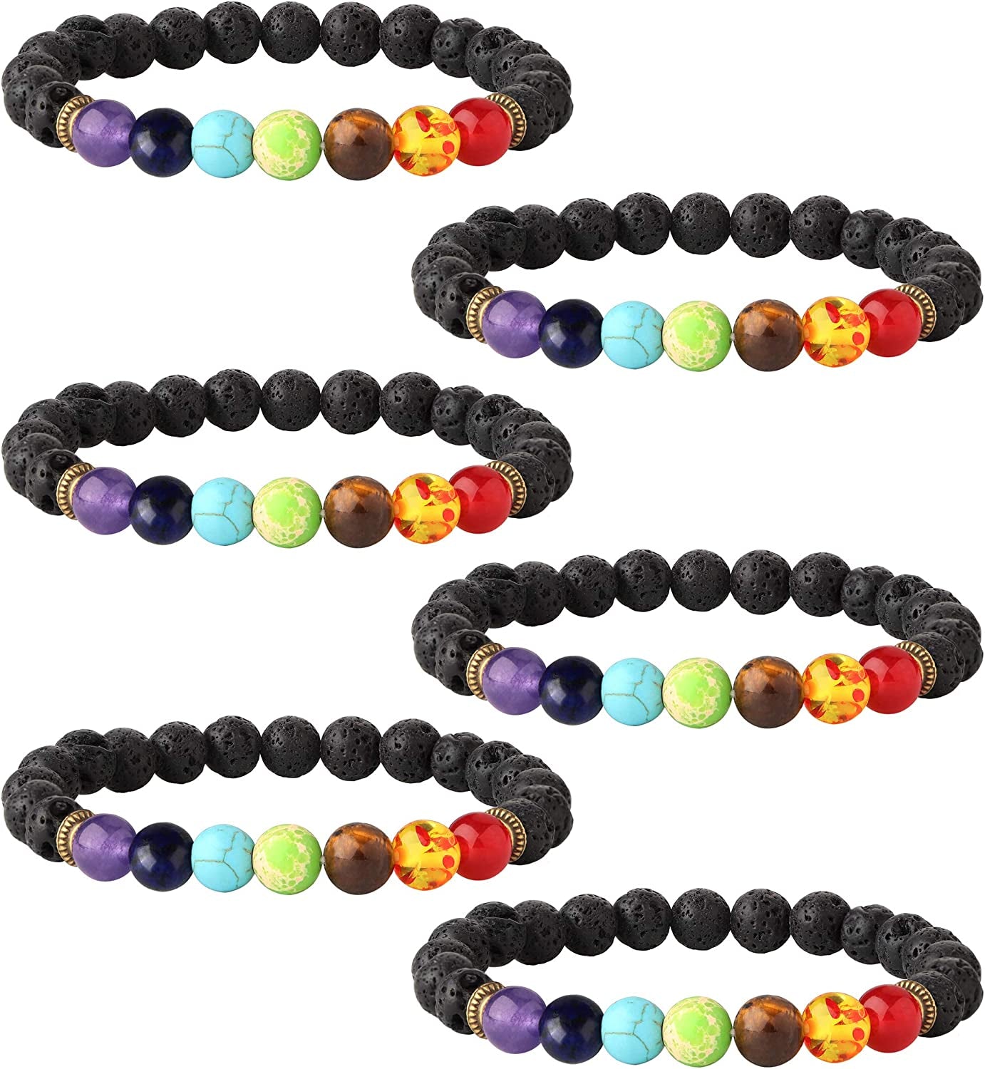 LOYALLOOK 6-12PCS Lava Stone Bracelet Chakras Bead Natural Stone Bracelet Oil Diffuser Bracelet Apparel & Accessories > Jewelry > Bracelets LOYALLOOK C: 6pcs Black lava bracelet  