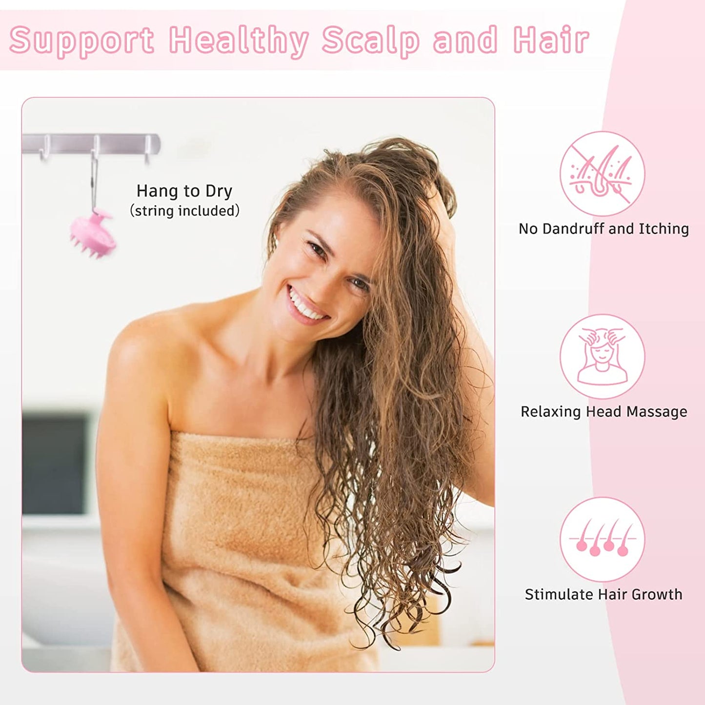 FREATECH Scalp Massager Shampoo Brush with Long & Flexible Silicone Bristles for Hair Care and Head Relaxation, Glide through Hair Easily, Dandruff Removal and Itching Relief, Wet and Dry, Pink Health & Beauty > Personal Care > Hair Care FREATECH   