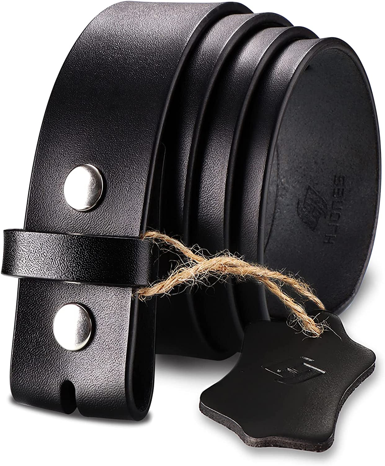 HJONES Men’S Replacement Belt No Buckle Belt Strap, Men'S Leather Belt with Silver Snap on Belt without Buckle 1 1/2” Wide Apparel & Accessories > Clothing Accessories > Belts HJones Black 42 