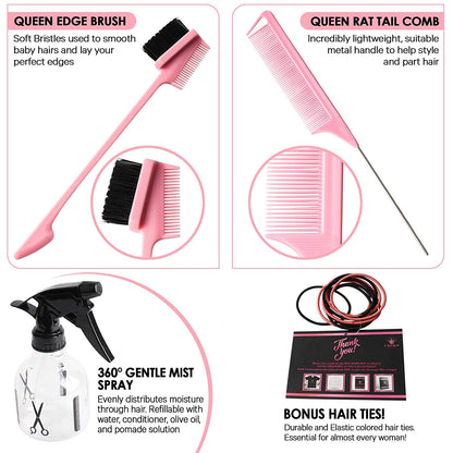 Queen Box Deluxe Womens -7 in 1 Hair Care Kit: Detangler Brush, Bonnet, Rat Tail Comb, Silky Scarf, Spray Bottle and BONUS Hair Ties. for Afro Curly & Straight Hair Health & Beauty > Personal Care > Hair Care Crown Quality   