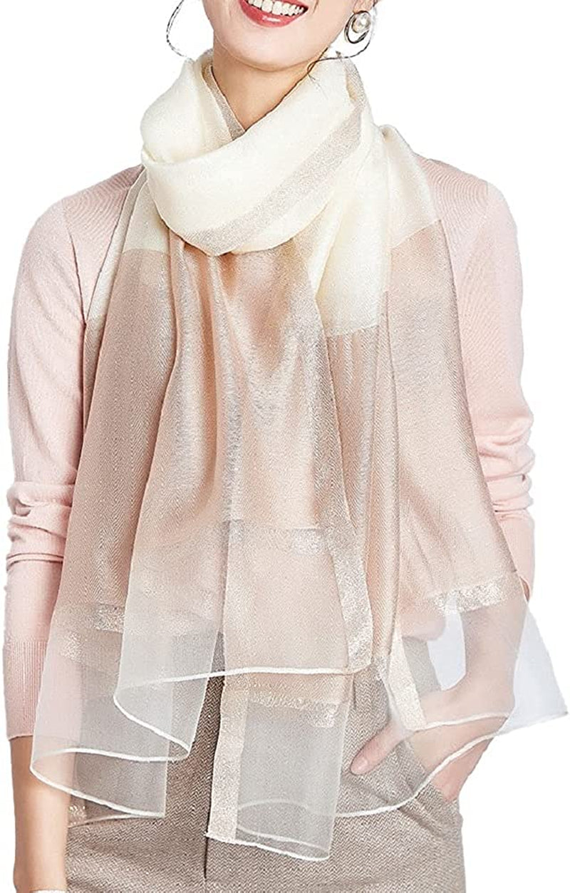 WINCESS YU Solid Color Mulberry Silk Scarf for Women Soft Blanket Shawl Beach Gauze Scarves and Wraps for for All Season Apparel & Accessories > Clothing Accessories > Scarves & Shawls WINCESS.YU White & Camel  