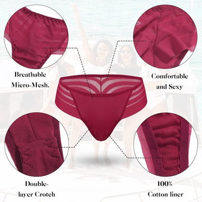 Chahoo Womens Thong Underwear, Sexy Low Rise Panties Seamless G-String T Back Lace Thongs, 5-Pack No Show Thongs for Women