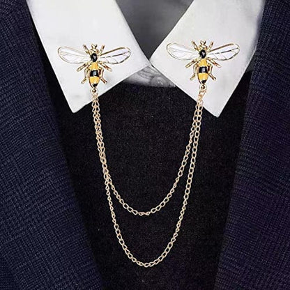 Chain Brooch Suit Stud，Bee Collar Pins, Collar Chain, Collar Brooch, Lapel Pin, Bee Pin, Bee Brooch，