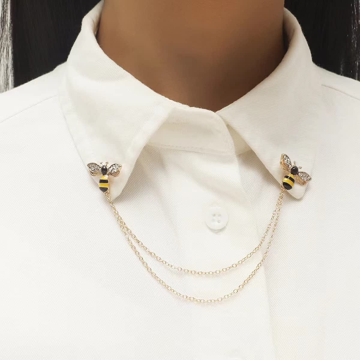 Chain Brooch Suit Stud，Bee Collar Pins, Collar Chain, Collar Brooch, Lapel Pin, Bee Pin, Bee Brooch，