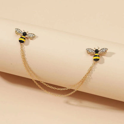 Chain Brooch Suit Stud，Bee Collar Pins, Collar Chain, Collar Brooch, Lapel Pin, Bee Pin, Bee Brooch，