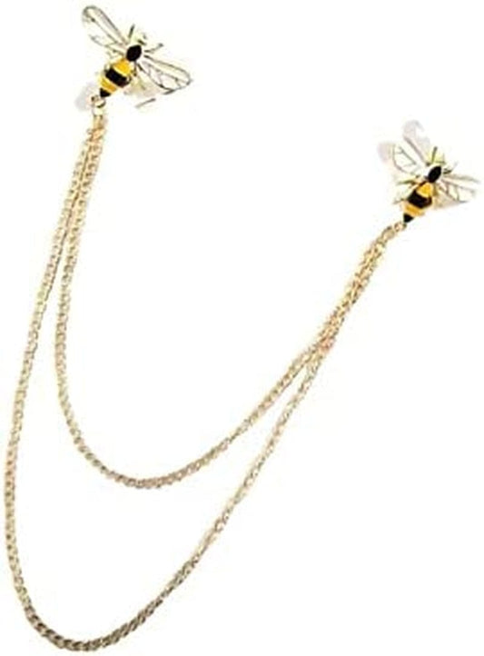 Chain Brooch Suit Stud，Bee Collar Pins, Collar Chain, Collar Brooch, Lapel Pin, Bee Pin, Bee Brooch，