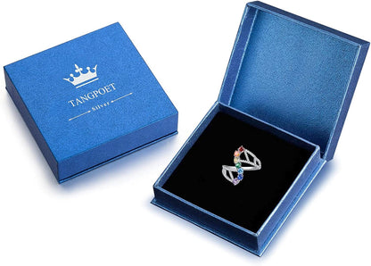 Chakra Rings for Women Sterling Silver Lotus Flower Hamsa Adjustable Ring Healing Crystals Jewelry Christmas Gifts for Mom Daughter Yoga Lover 6#-8#