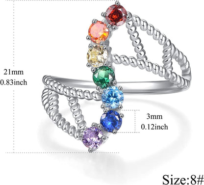 Chakra Rings for Women Sterling Silver Lotus Flower Hamsa Adjustable Ring Healing Crystals Jewelry Christmas Gifts for Mom Daughter Yoga Lover 6#-8#