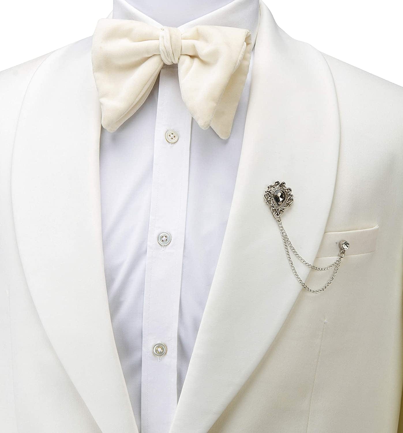 Champagne Stone with Silver Engraving Metal Crystal Chain Brooch/Collar Pin/Lapel Pins for Men