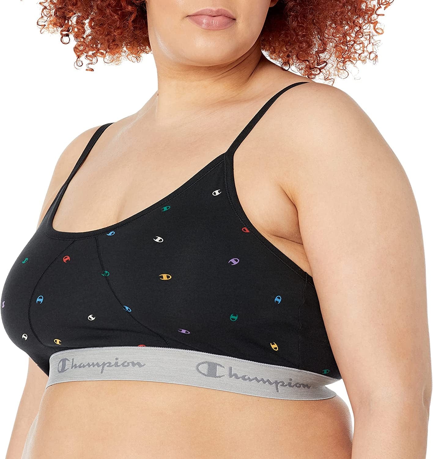 Champion Womens Bralette, Heritage Bralette for Women, Moisture-Wicking, Cotton Stretch C Logo Toss Print, Black / Large