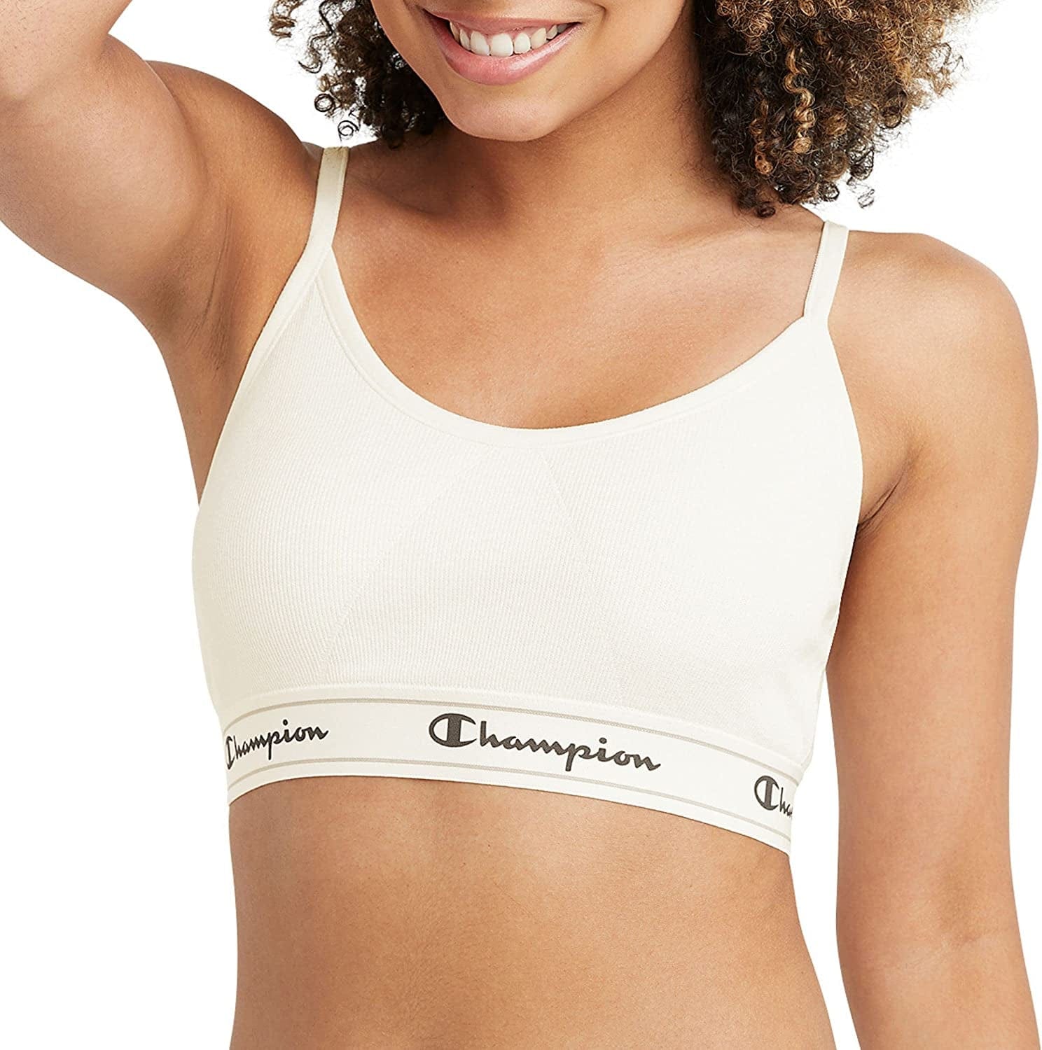 Champion Womens Bralette, Heritage Bralette for Women, Moisture-Wicking, Cotton Stretch Chalk White / Large