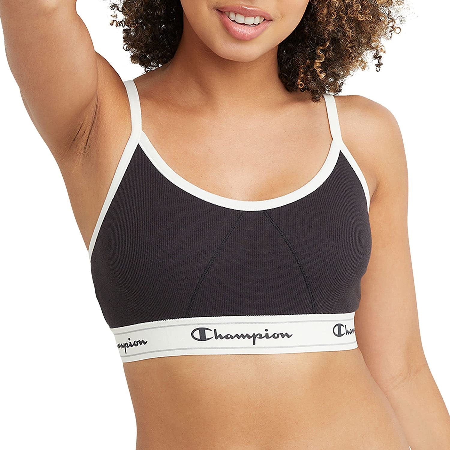 Champion Womens Bralette, Heritage Bralette for Women, Moisture-Wicking, Cotton Stretch New Ebony Black / Large